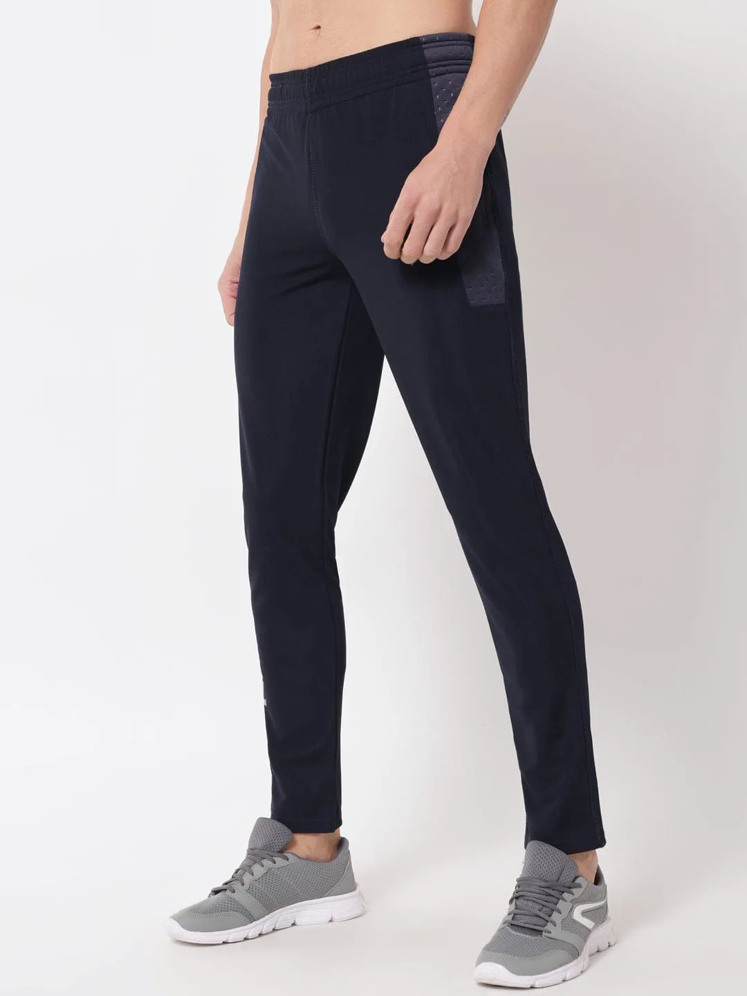 Frayed hem Day To Night Textured Slim Fit Track Pants - Navy Blue