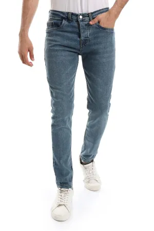 Slim Fit Solid Cottton Jeans - Greenish Blue Artist Vibe Sustainable