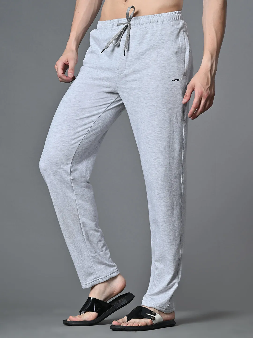 Non Clip Thermal Insulation Layer Essential Regular Fit Cotton Track Pant ?C Melange Grey