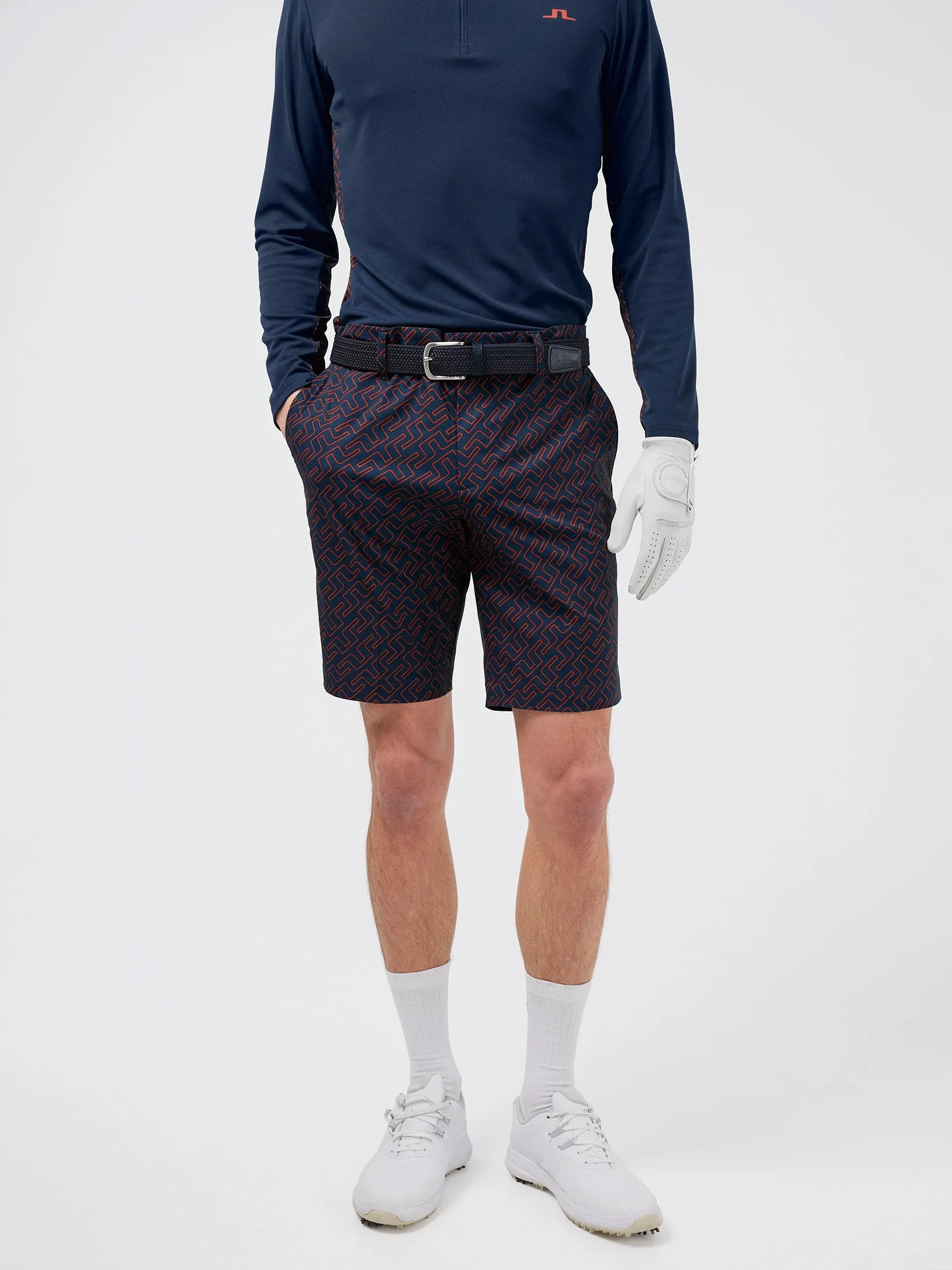 J.Lindeberg Mens Tim Golf Shorts - KETCHUP BRIDGE MONOGRAM Unisex style Tailored Design Beach-Ready Look