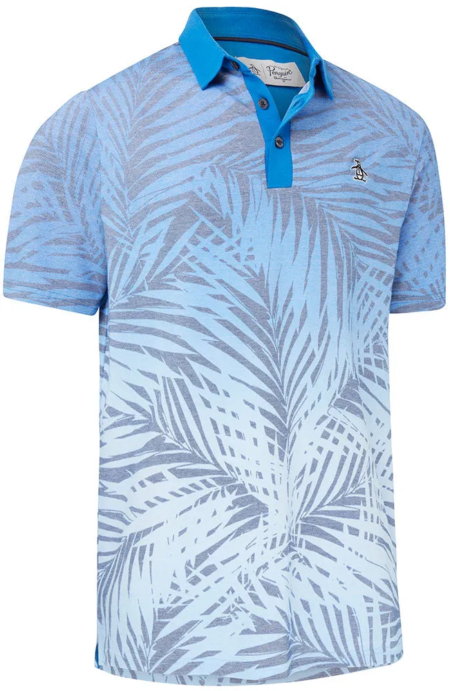 Outdoor Fit Original Penguin Mens Resort Leaf Print Golf Polo Shirt - BLUE TATTOO