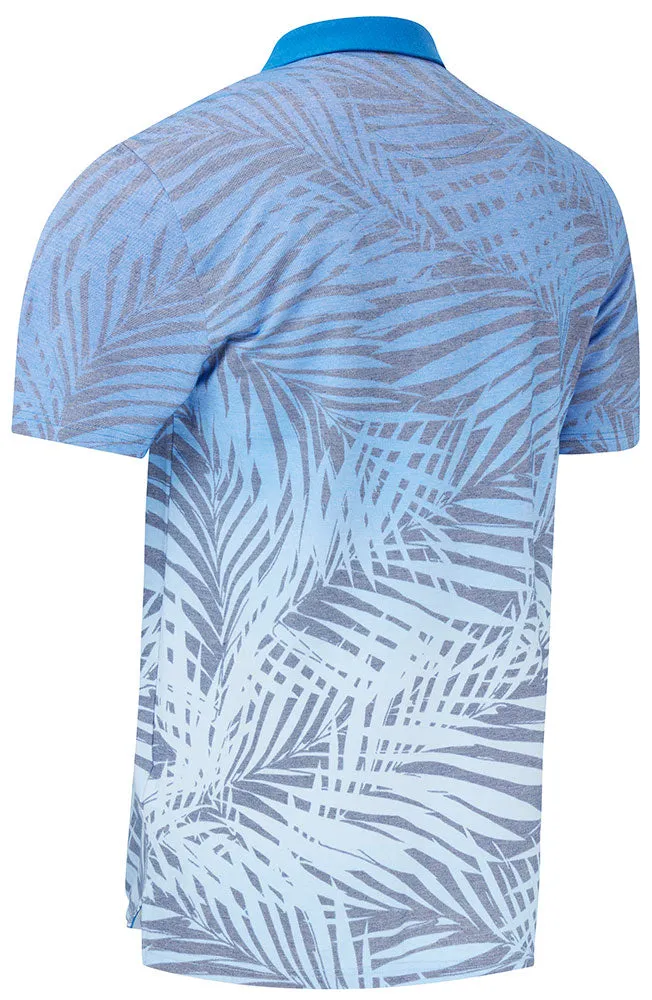 Original Penguin Mens Resort Leaf Print Golf Polo Shirt - BLUE TATTOO athletic style Reinforced Shoulders