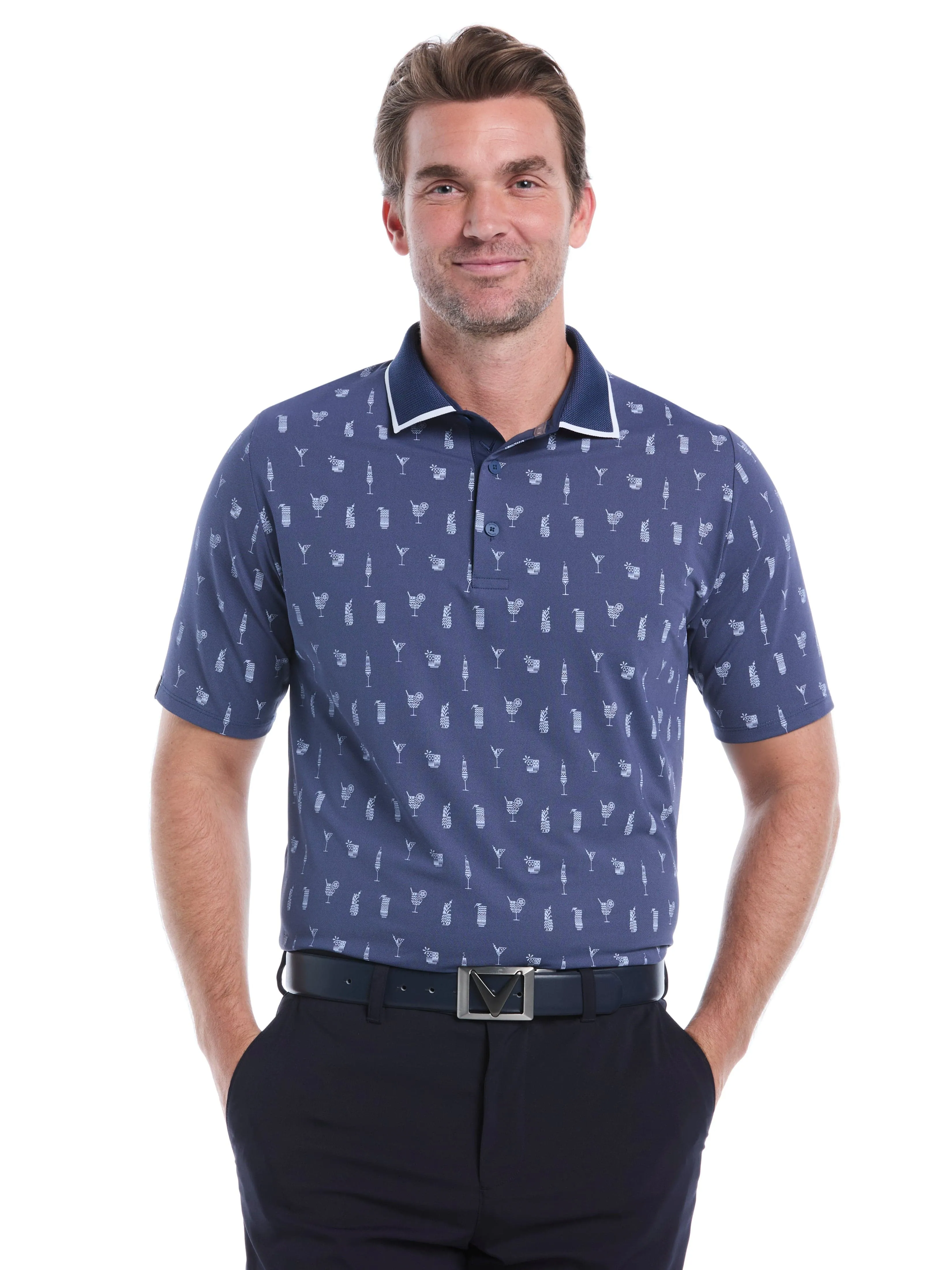 Comfy Essentials Mens Geo Cocktail Print Golf Polo