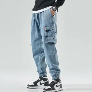 Flexible Movement West Louis? Street Style Cargo Harem Denim Jogger Trousers