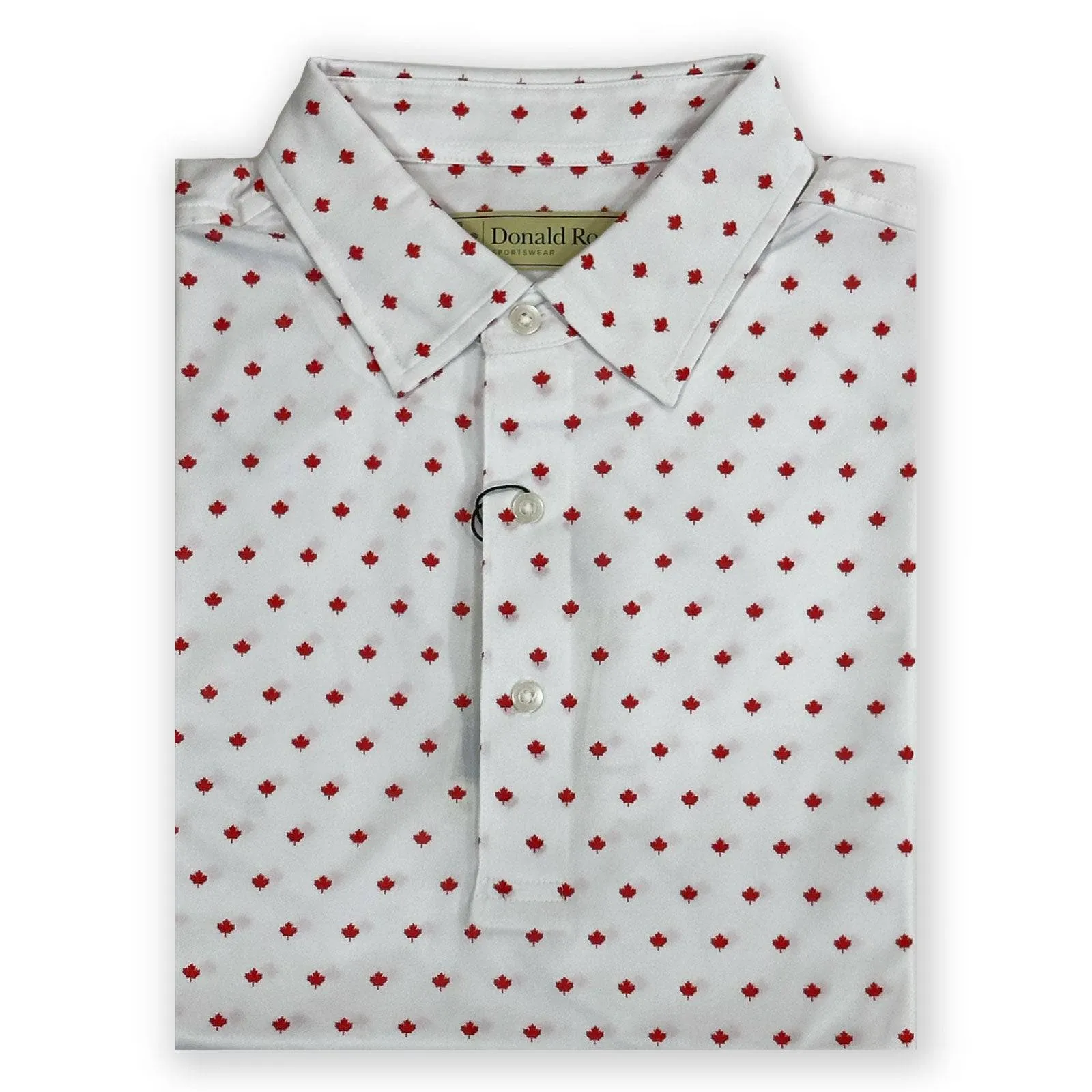 Donald Ross Mens Classic Fit Maple Leaf Print Polo Shirt- WHITE / MOROCCO Comfortable Wear