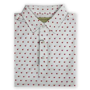 Donald Ross Mens Classic Fit Maple Leaf Print Polo Shirt- WHITE / MOROCCO Soft Feel