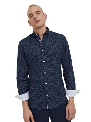 Men's ?Printed Chemise, Navy Customizable Option Tagless Design