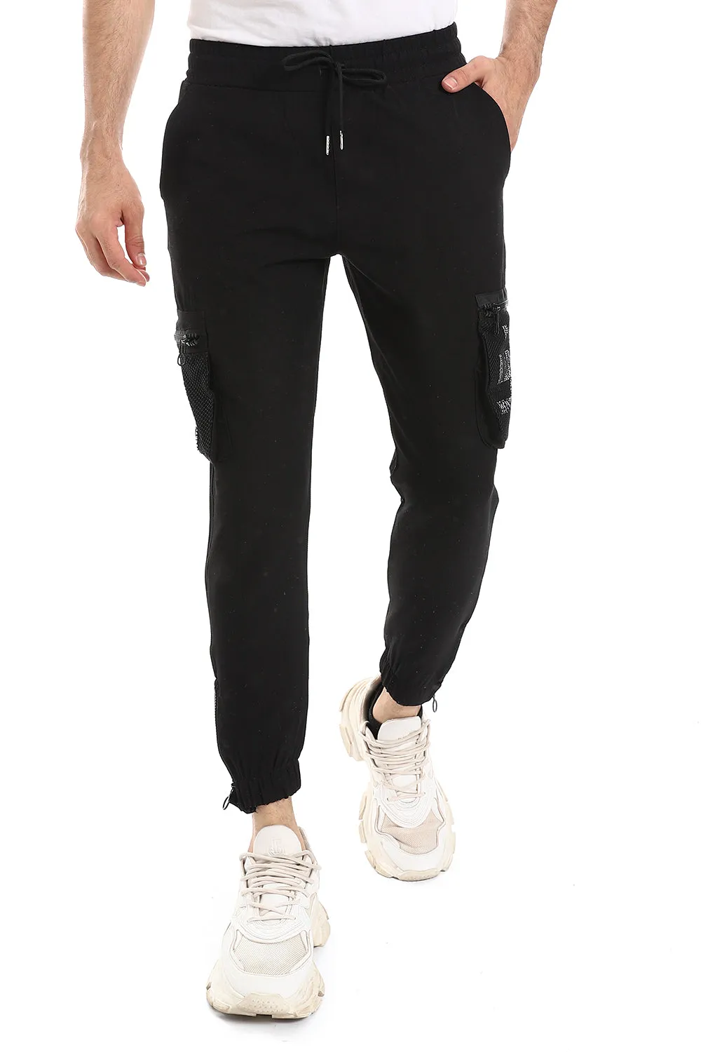 Side Mesh Pocket Textured Khaki Jogger Stretchable Waist