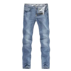 West Louis? Men Business Casual Straight Denim Jeans Four Way Stretch Fabric Contemporary Waist