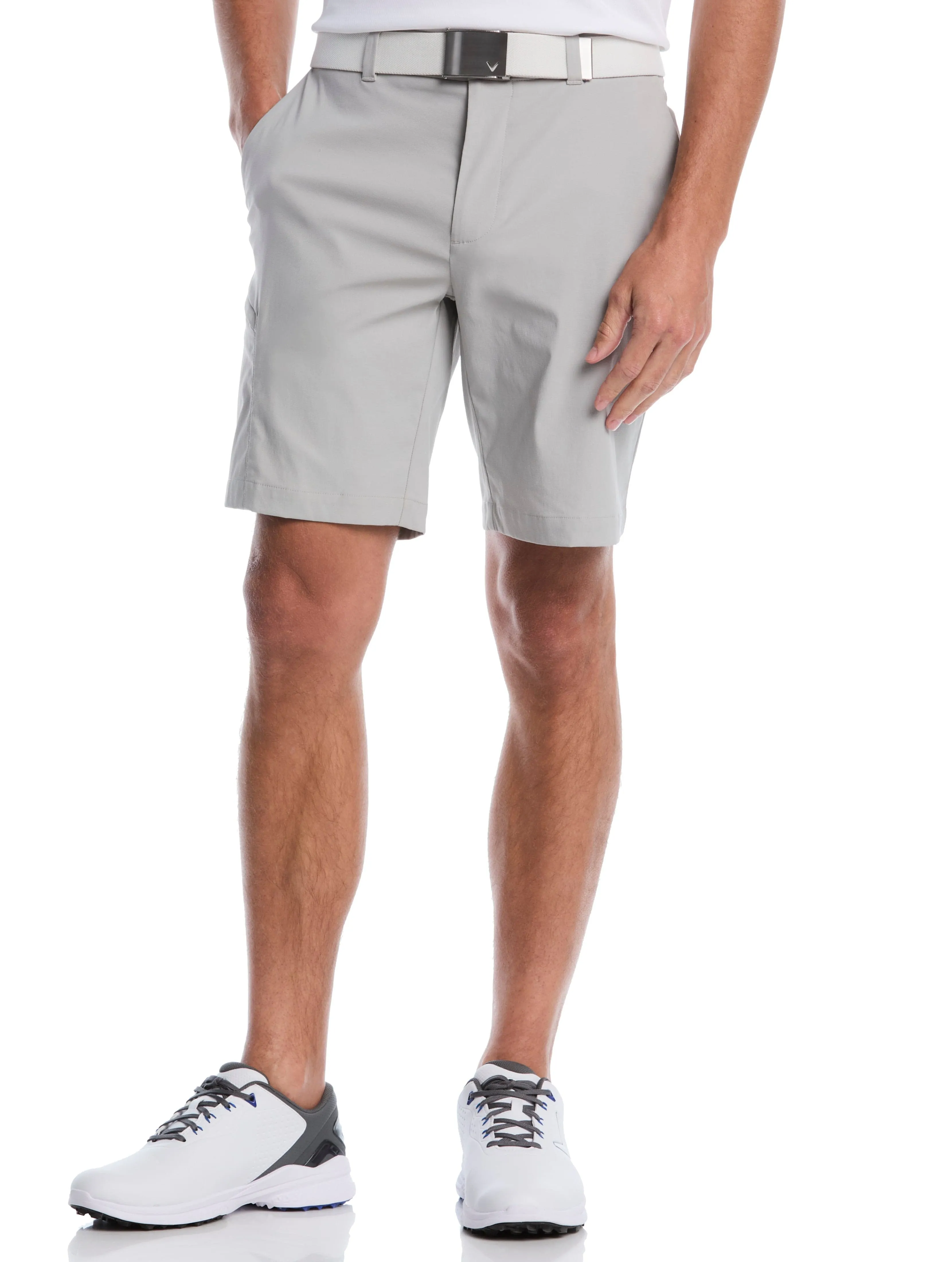Mens 9" Flat Front Solid Cargo Short Reflective Trim Detail