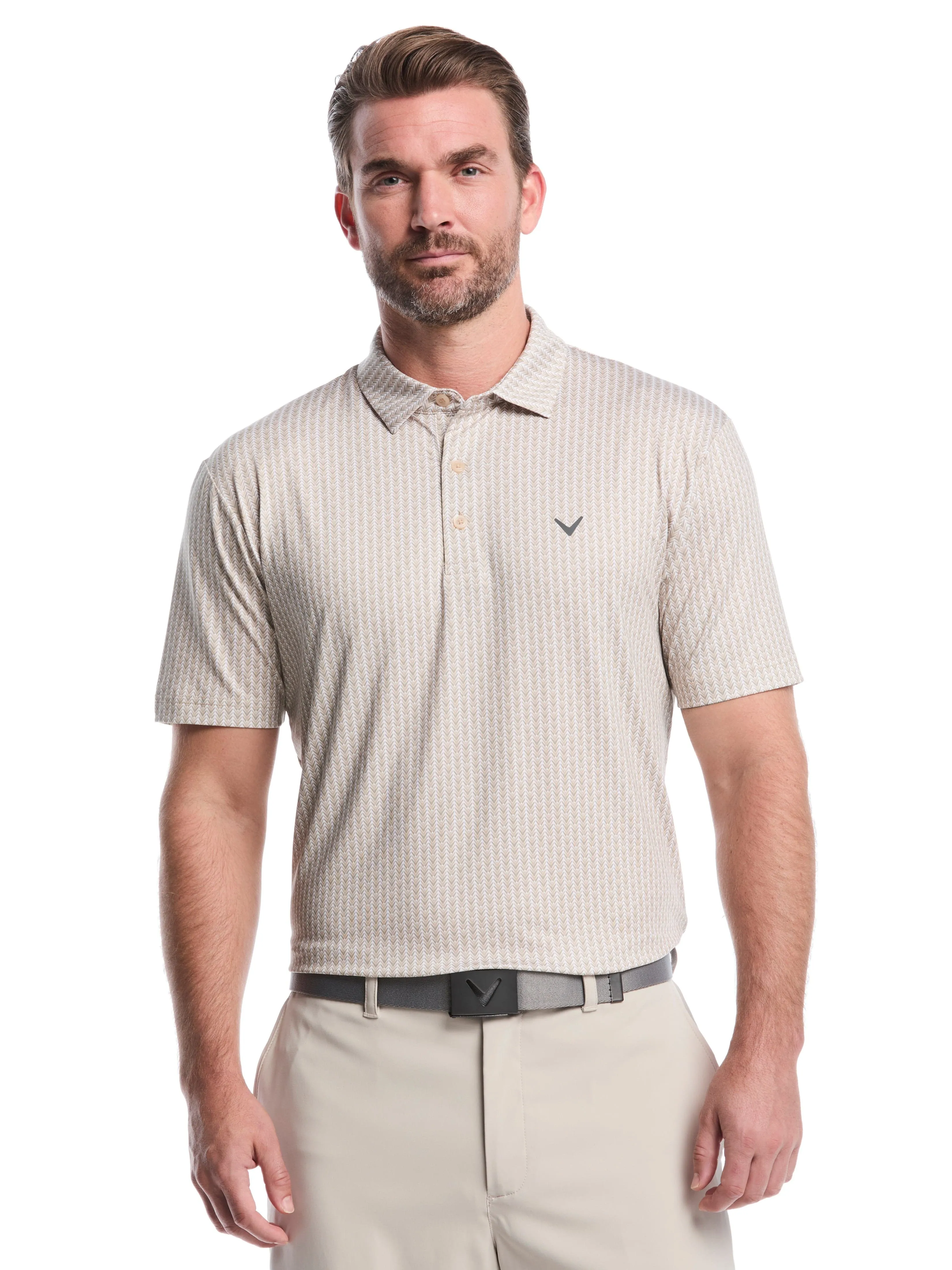 Mens Herringbone Print Polo Vibrant Style