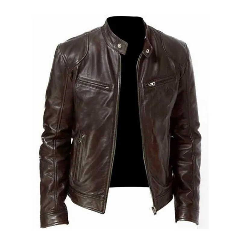 West Louis? Motorcycle Street Style Leather Jacket ReinforcedHems