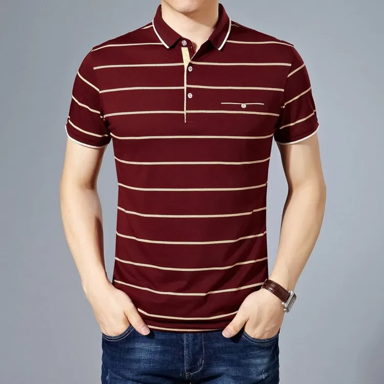 West Louis? Cotton Fashion Striped Polo SweatResistant Inner Layer