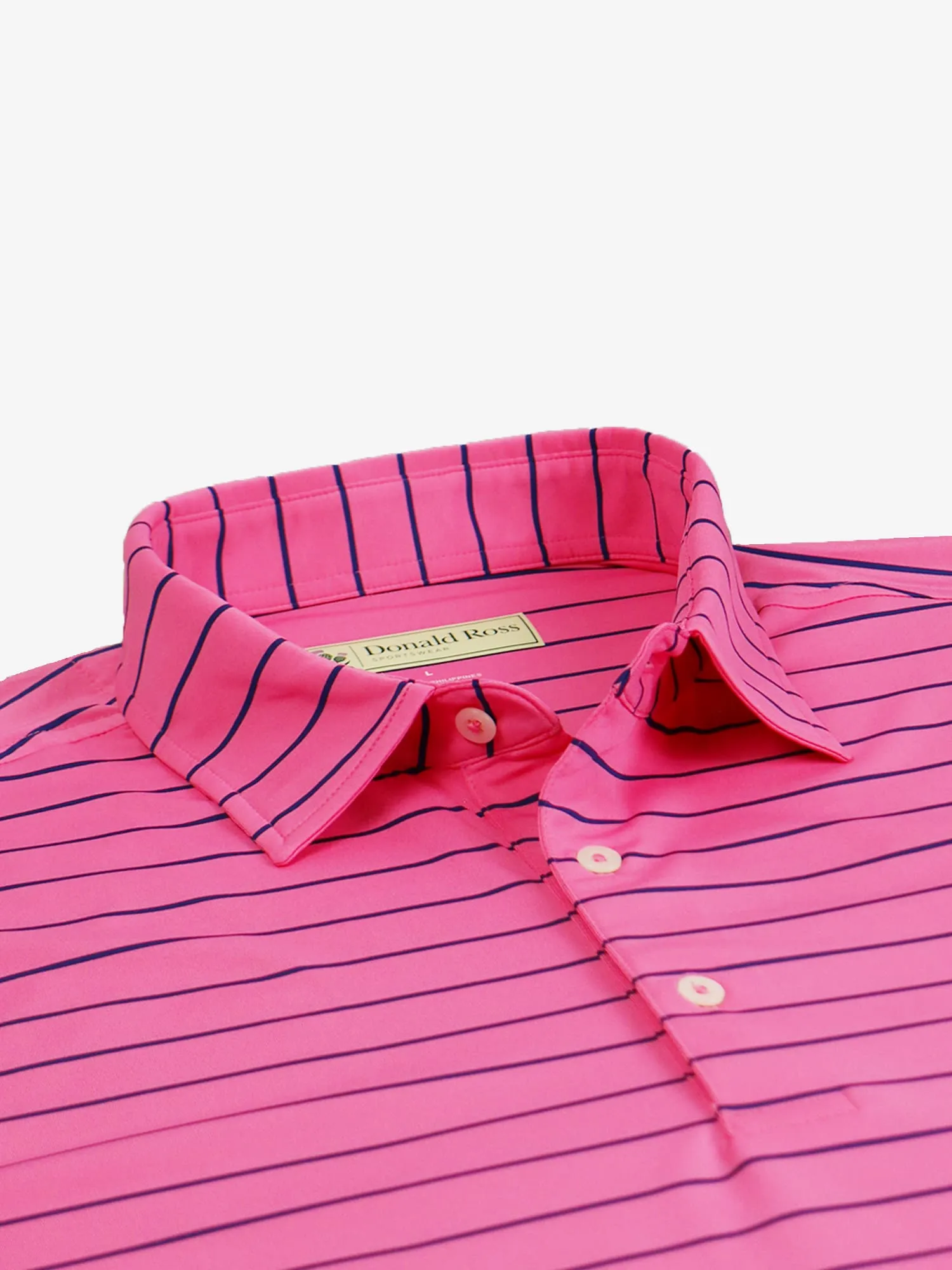 TemperatureRegulating Layer Summer Smart Donald Ross Mens Chalk Stripe Jersey Polo - AZALEA / NAVY
