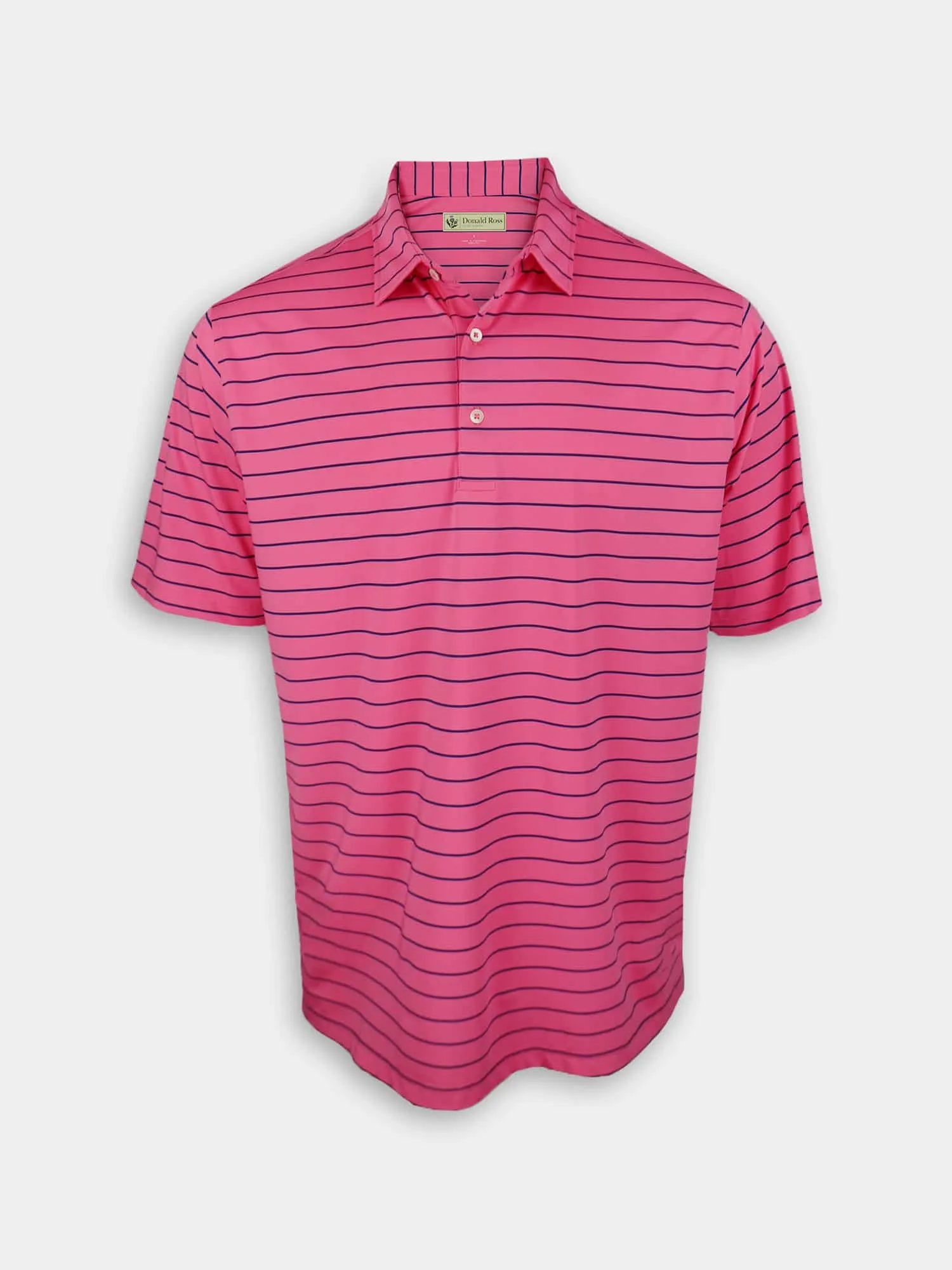 Everyday Wear Preppy Vibe Donald Ross Mens Chalk Stripe Jersey Polo - AZALEA / NAVY