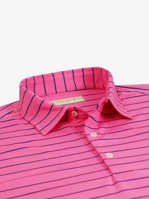 TemperatureRegulating Layer Summer Smart Donald Ross Mens Chalk Stripe Jersey Polo - AZALEA / NAVY