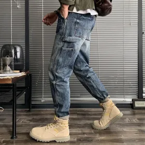 Rainy Day Vintage Lover Pre Washed Denim West Louis? Fashion Harem Straight Cargo Jeans
