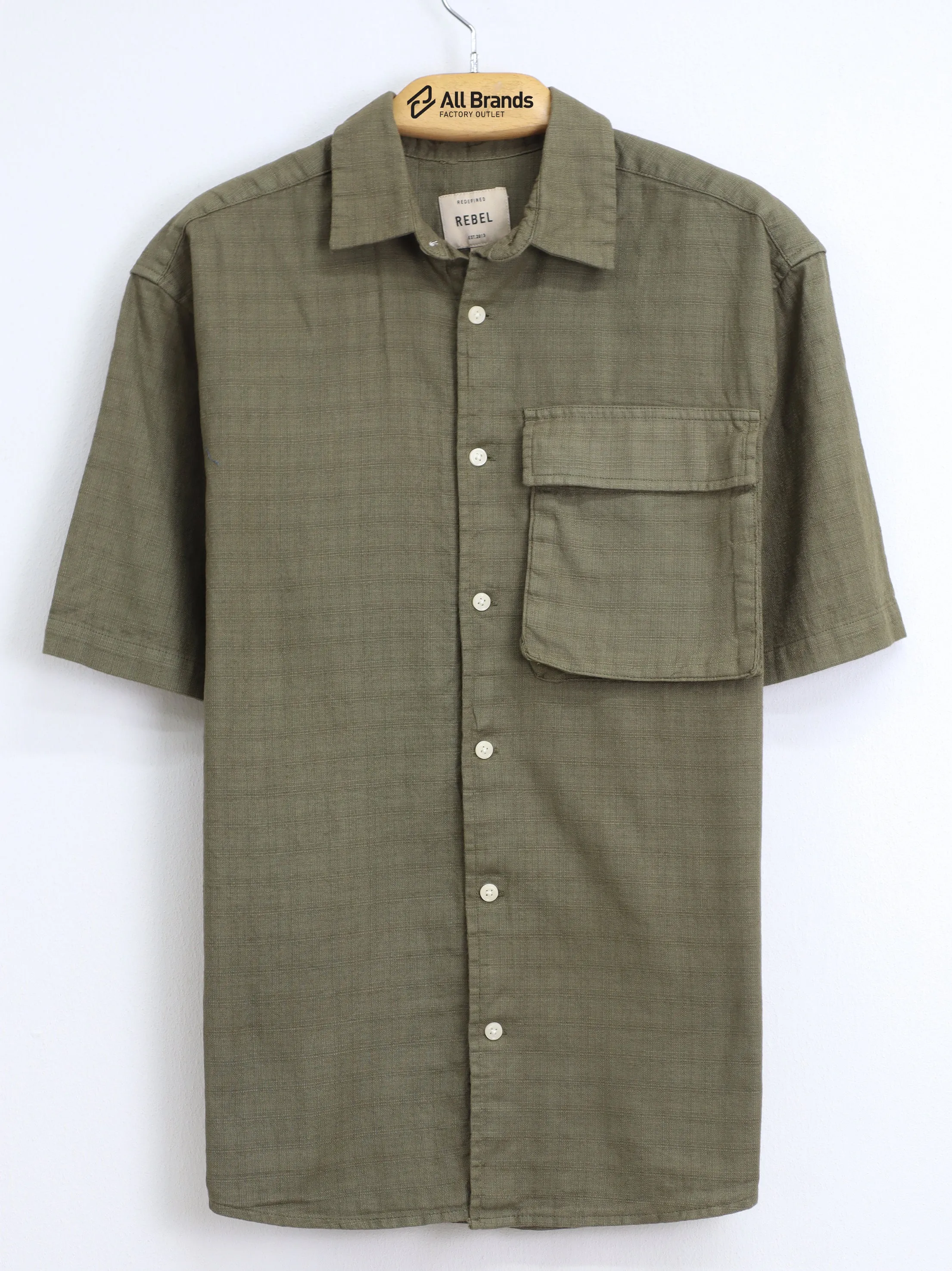 Men's One Side Pocket Textured Chemise,Olive Green Durable Thread Construction Boho chic