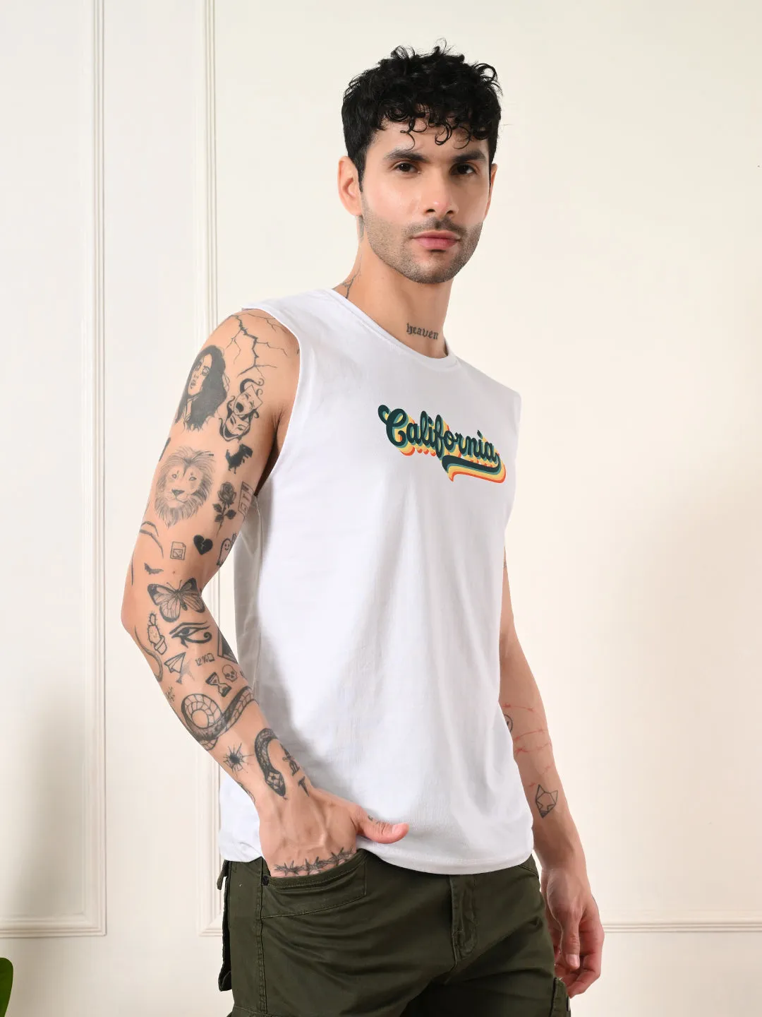 Easy-Wear California Colorful Print Cotton Sando ?C White Relaxed trousers