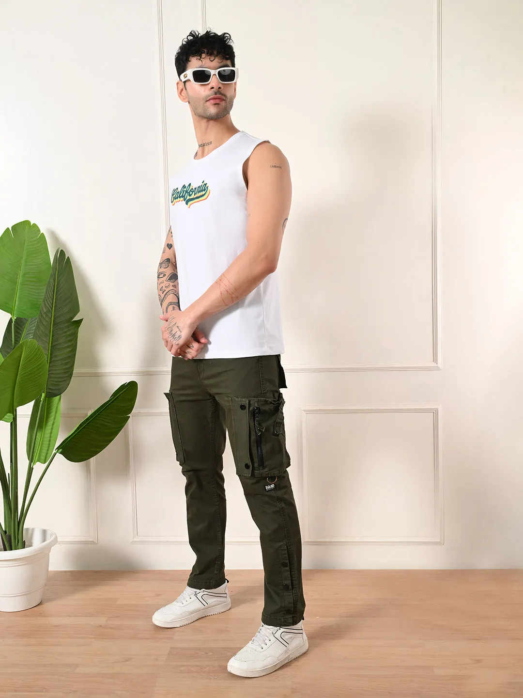 Easy-Wear California Colorful Print Cotton Sando ?C White Sunset Scene