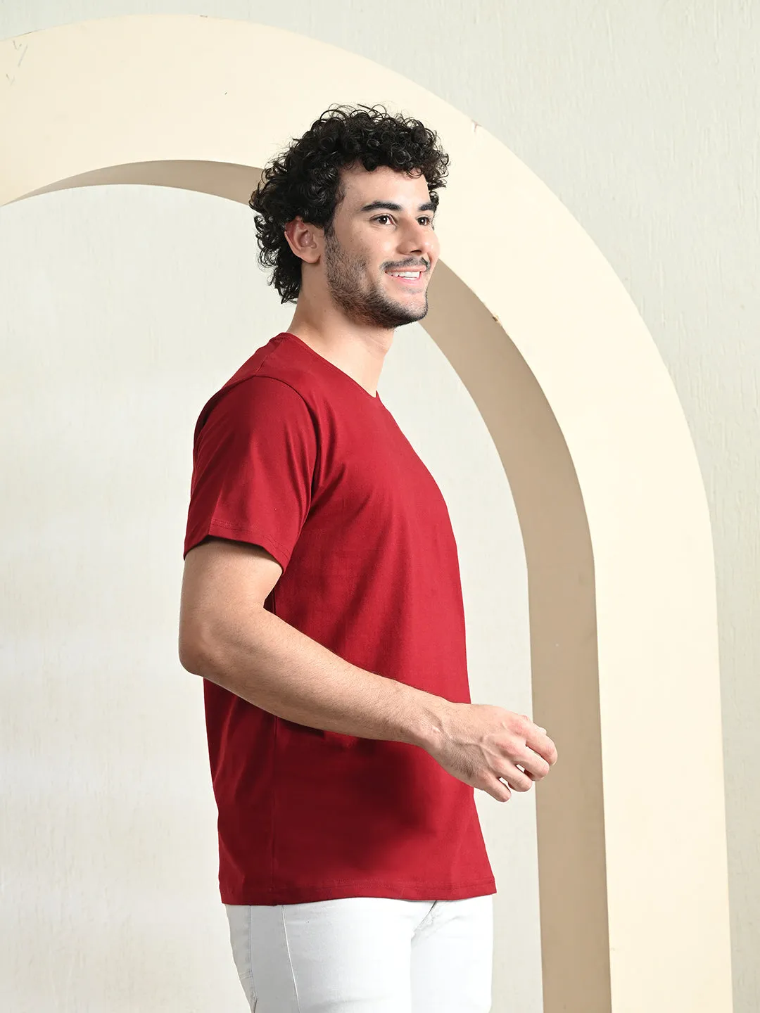 Fresh Trend Trendy Fabric Comfy 100% Cotton Solid Regular Fit Tee - Maroon
