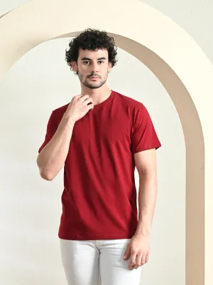 Comfy 100% Cotton Solid Regular Fit Tee - Maroon Soft and Relaxed