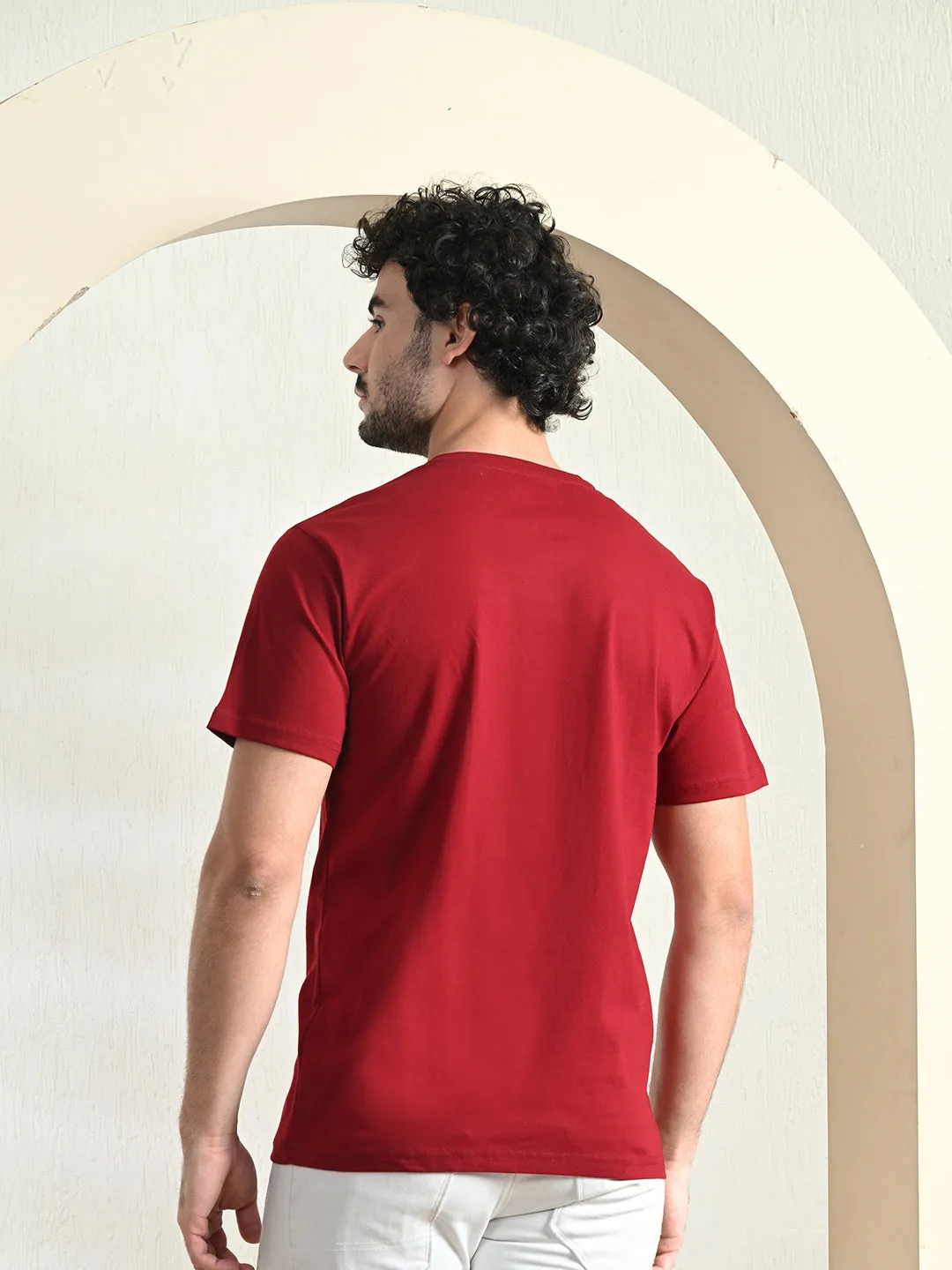 Comfy 100% Cotton Solid Regular Fit Tee - Maroon Flexible Collar Soft Layer
