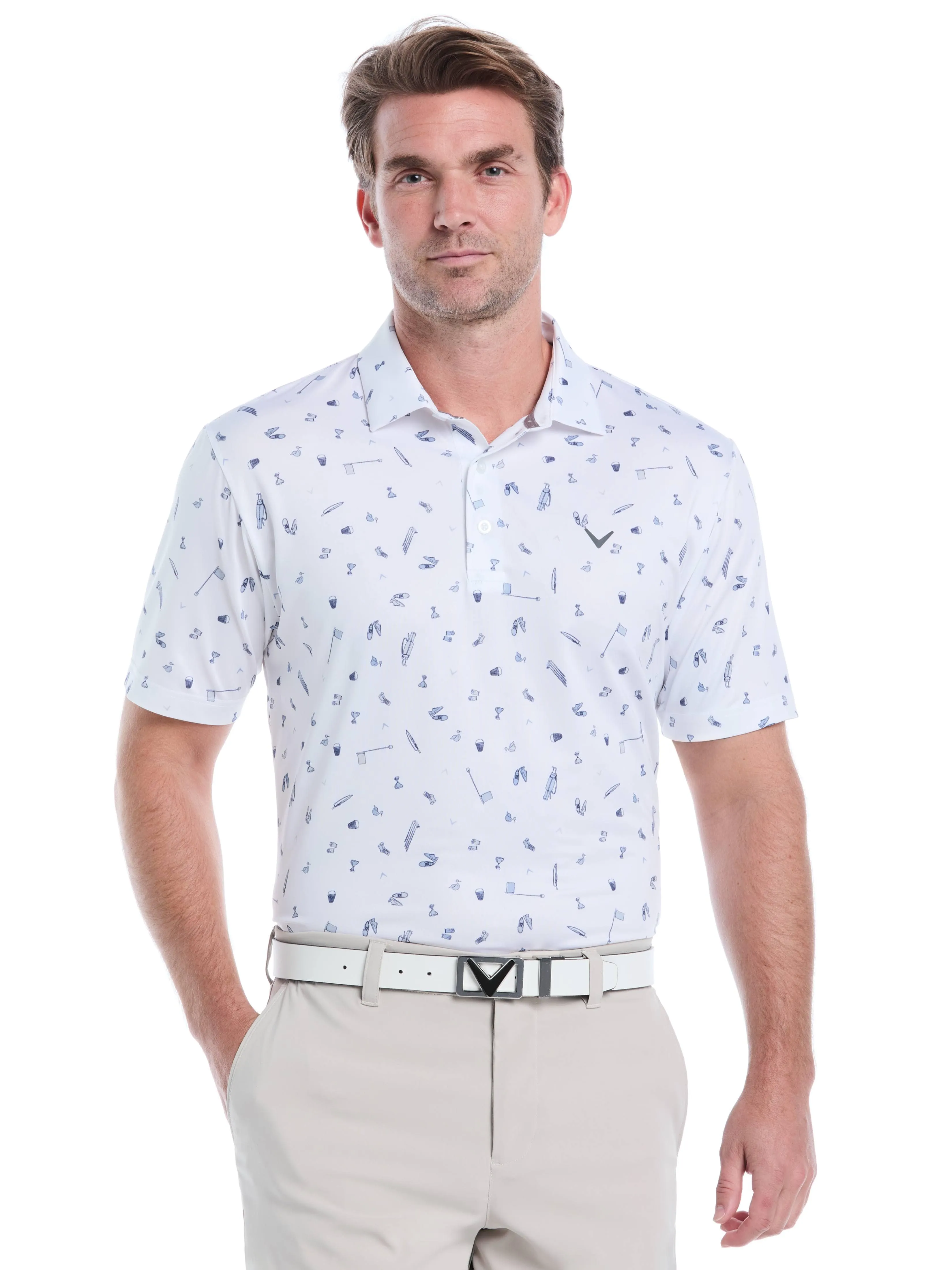 Mens Short Sleeve All Over Tee Time Print Polo Outdoor Style Classic Top