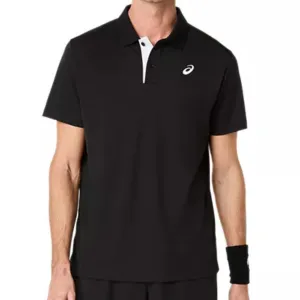 Asics Court Mens Tennis Polo - Performance Black ComfortStretch Collar Polo Player