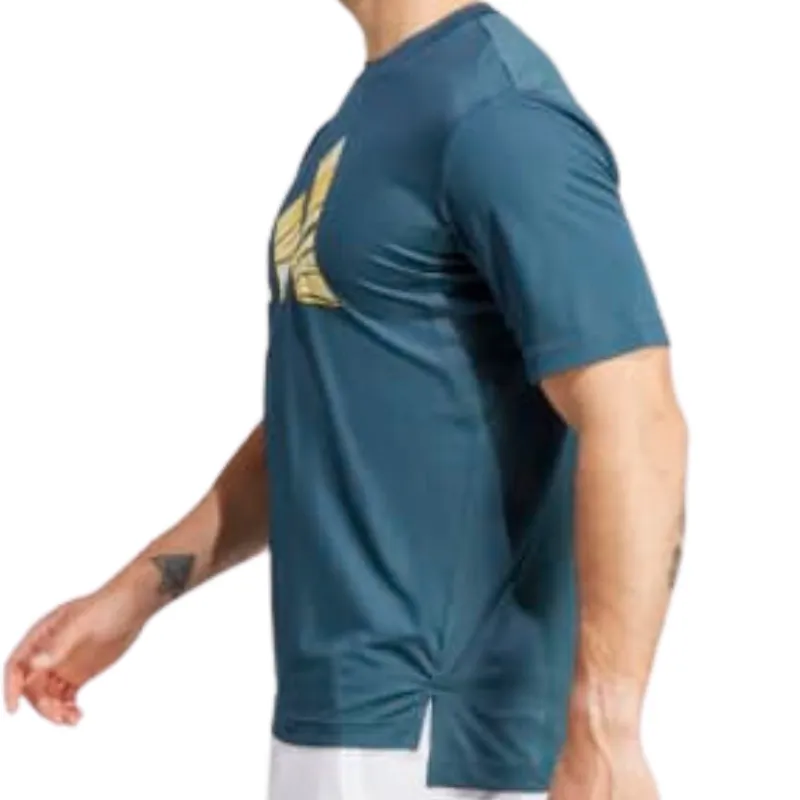 Adidas Hiit Graphic Slogan Men Training Tennis T-Shirt - Arctic Night Multi Directional Stretch Soft Breathable