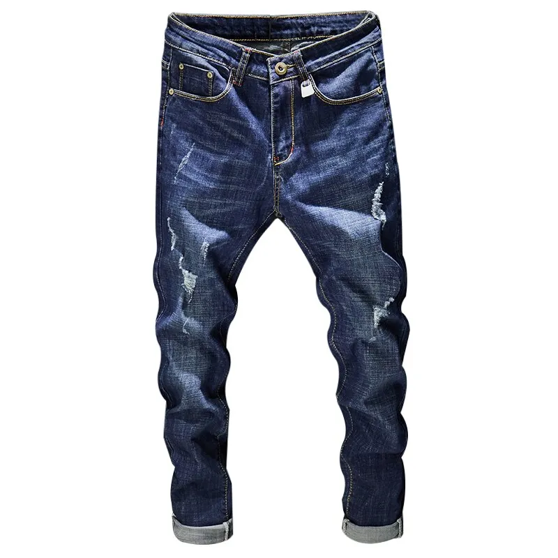 Light Fabric West Louis? Distressed Ripped Dark Blue Denim Jeans