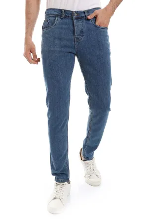 Layered Look Slim Fit Solid Cotton Jeans