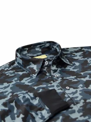 Flexible Design Trendy Casual Donald Ross Mens Long Sleeve Tonal Camo Print Jersey - BLACK