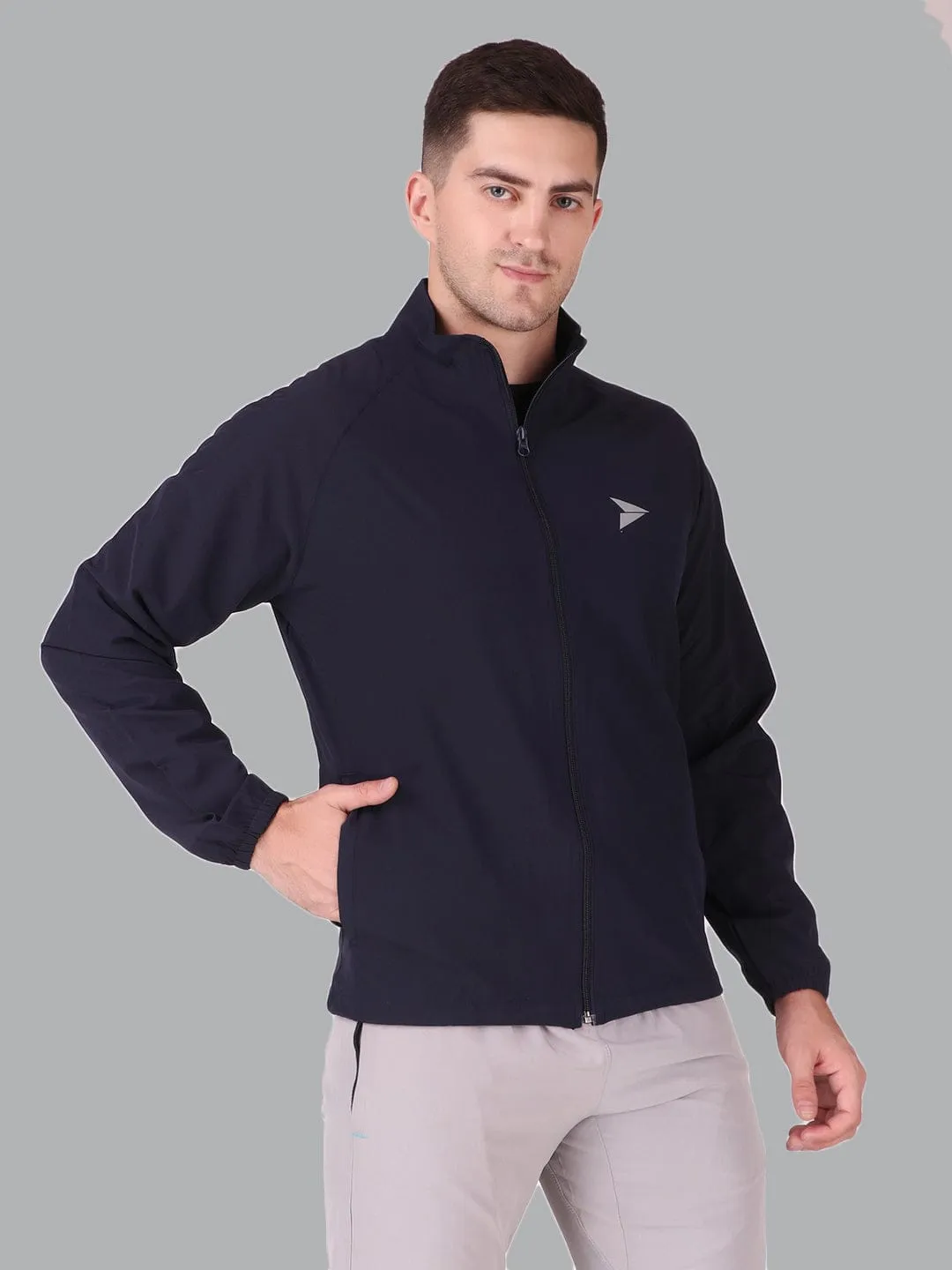 Stylish Hat NonSlipTrims Sporty Active Jacket - Navy Blue