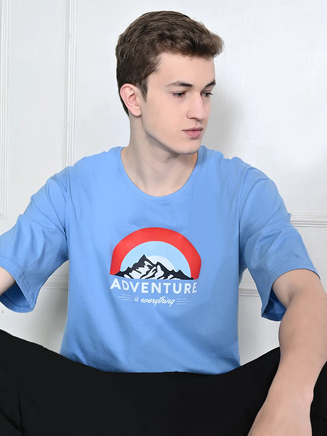 Sleek Comfort Fit Timeless Layering Everyday 100% Cotton Adventure T-shirt ?C Sky Blue
