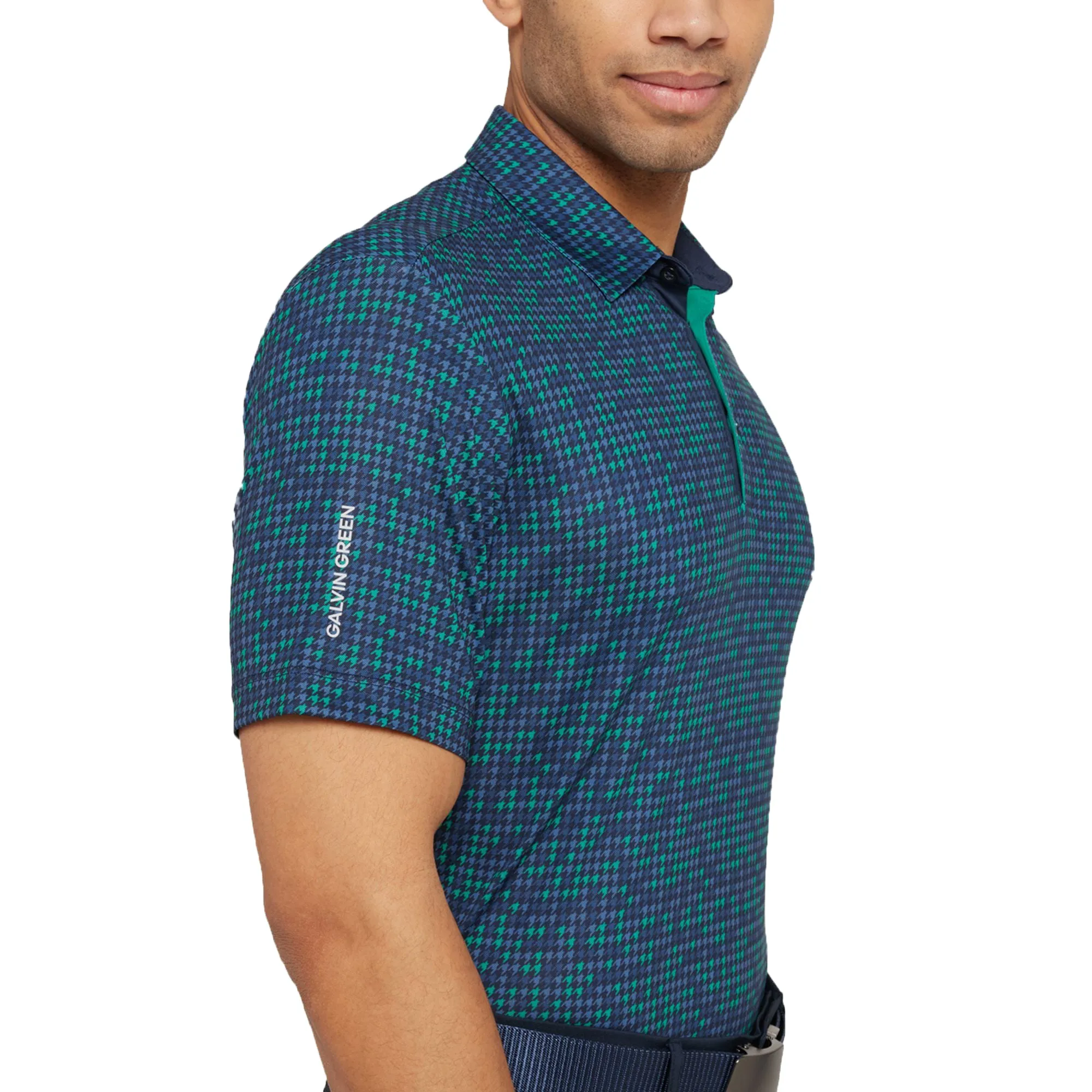 Galvin Green Marlo Breathable Golf Polo Shirt - Navy/Golf Green Bound Edge Detailing Curved Hemline
