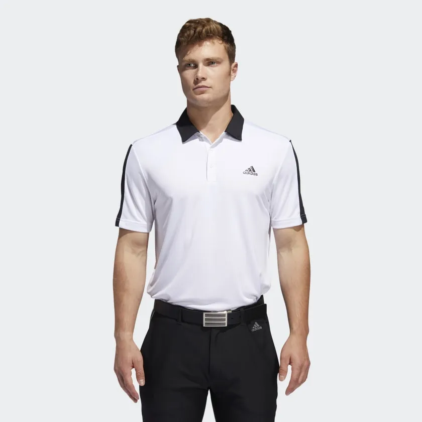 adidas Mens Bold Branded Polo Shirt - WHITE/BLACK Breathable Polo Preppy Vibe