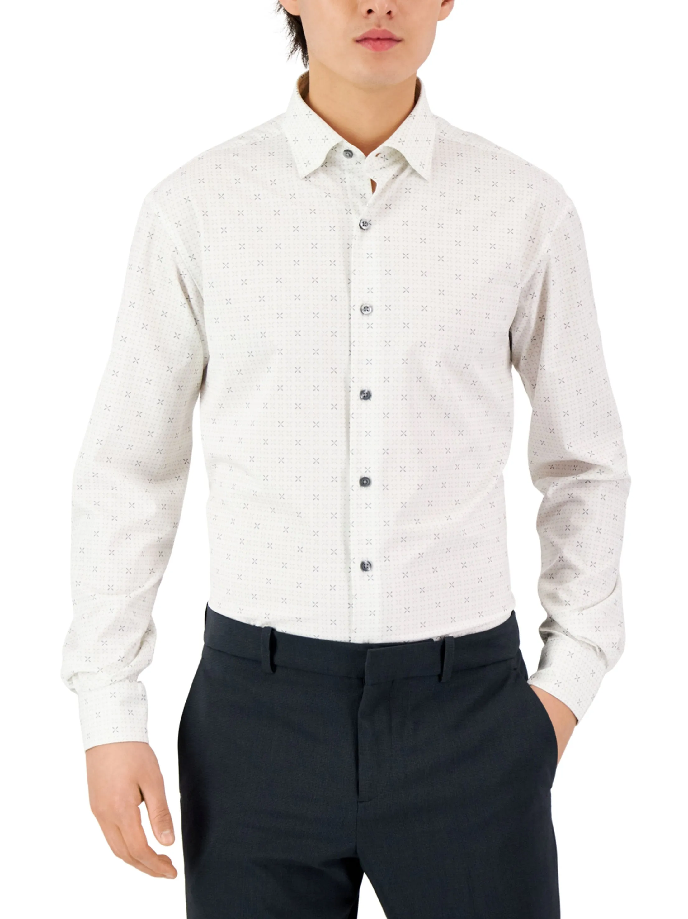 Versatile Clothing All-Weather Ready Men's Geo Printed Buttons Down Shirt,White