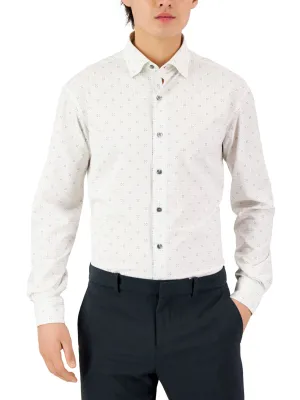 Versatile Clothing All-Weather Ready Men's Geo Printed Buttons Down Shirt,White