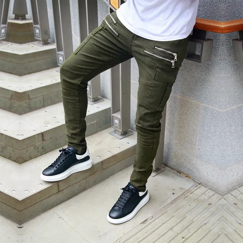 West Louis? Brand Zipper On Pocket Pencil Pants Low Bulk Material Flexible Knees