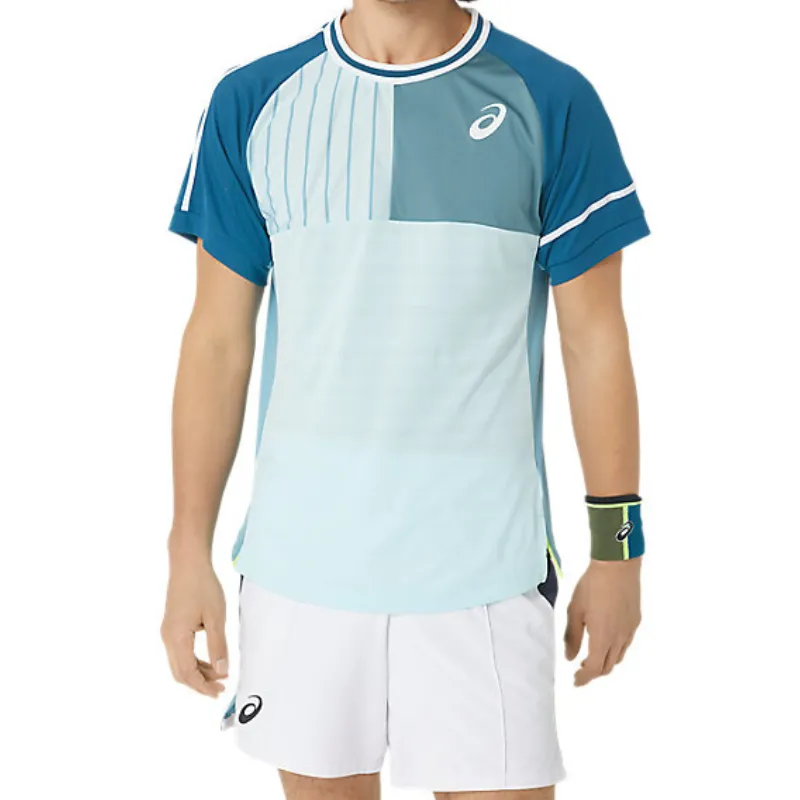 Printed design Soft Feel Asics Mens Match Short Sleeve Top - Aquamarine