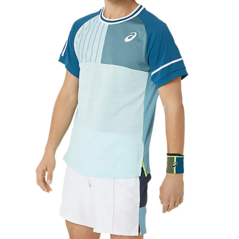 AntiBacterialTreatment Active Layers Asics Mens Match Short Sleeve Top - Aquamarine
