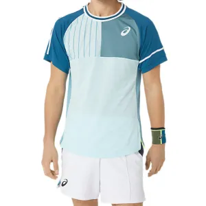 Printed design Soft Feel Asics Mens Match Short Sleeve Top - Aquamarine