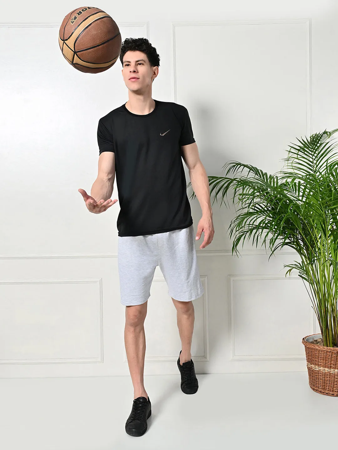 Easy Multi-Pocket Cotton Shorts ?C Melange Grey Static Resistant Fibers Soft Elastic