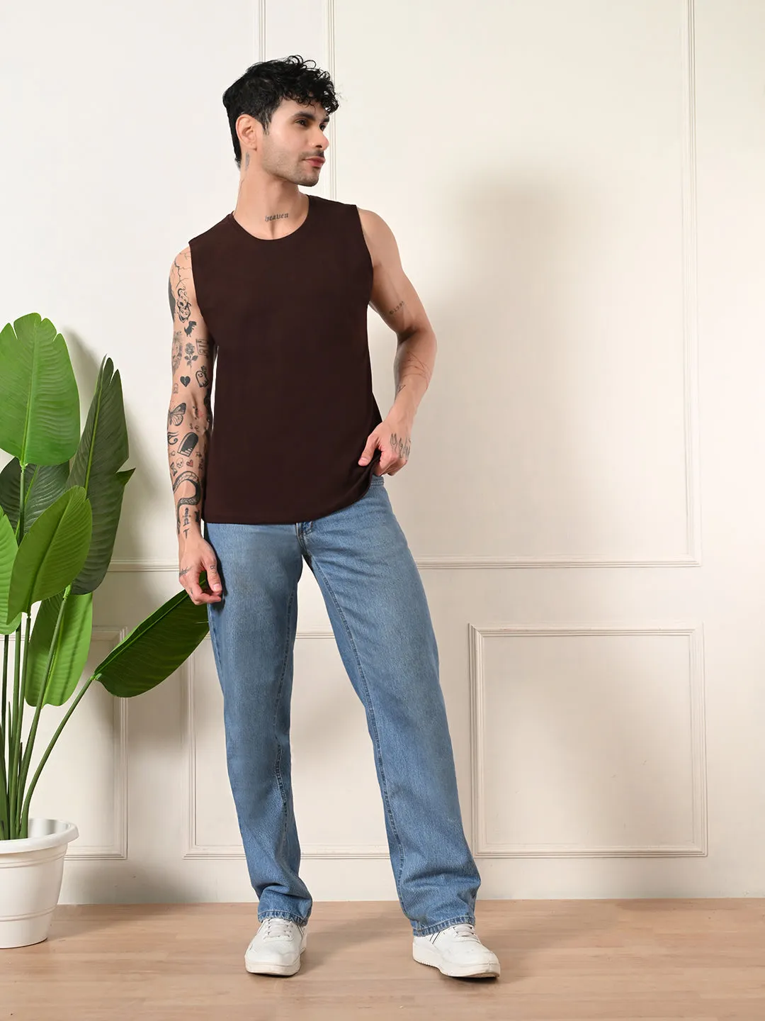 Warm Tracksuit Easy-Wear Solid Coffee Cotton Sando