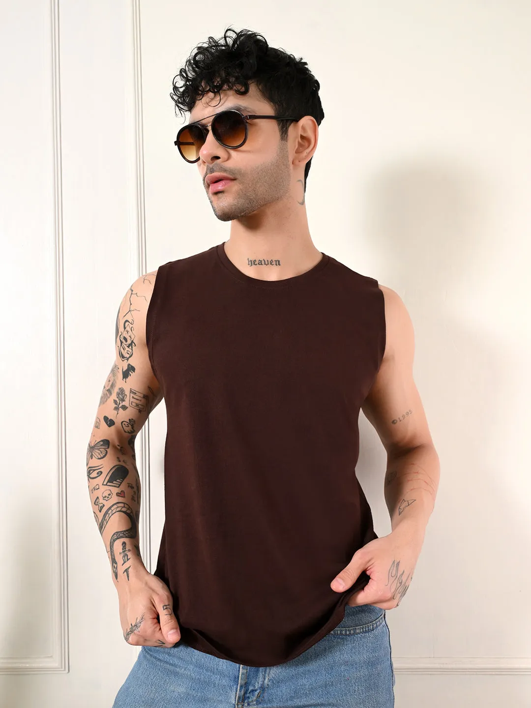 Easy-Wear Solid Coffee Cotton Sando Wardrobe Essential