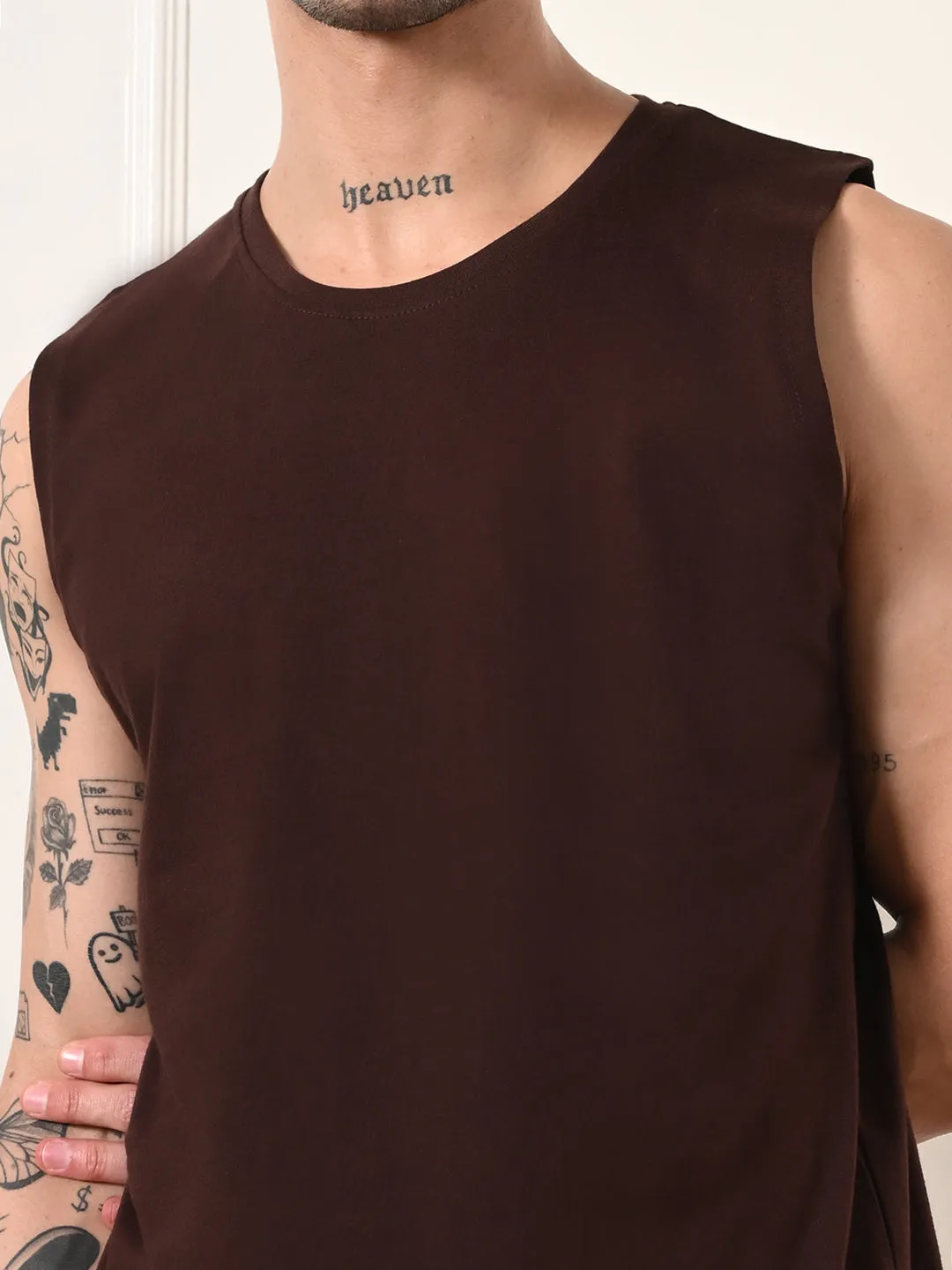Easy-Wear Solid Coffee Cotton Sando Code Soul Sporty Look