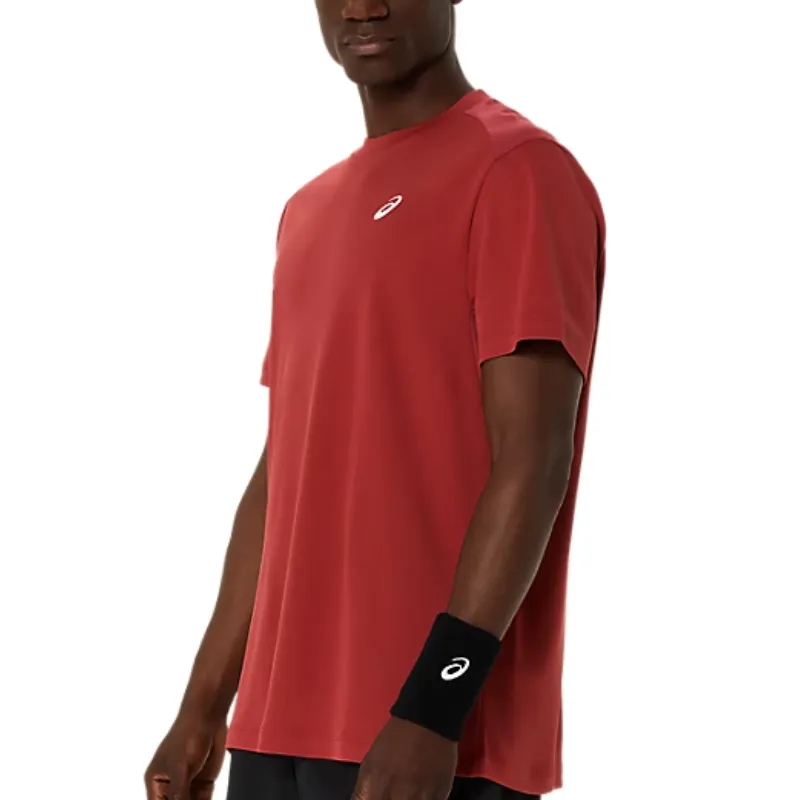 Asics Court Short Sleeve Mens Tennis Top - Burnt Red adults' Moisture Management