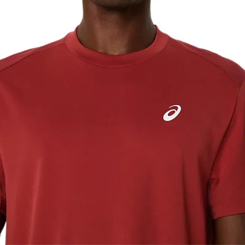 Asics Court Short Sleeve Mens Tennis Top - Burnt Red Sporty Comfort teenagers'