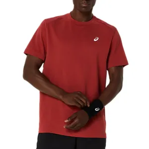 Asics Court Short Sleeve Mens Tennis Top - Burnt Red Breathable apparel